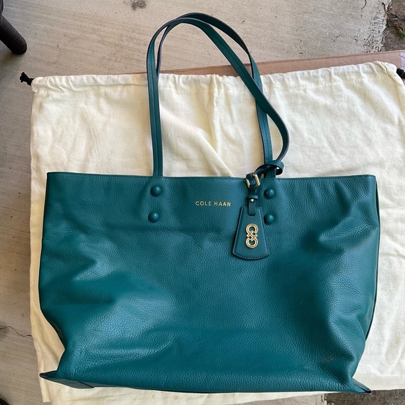 Cole Haan Pebbled Leather Teal Tote w Dust Bag - Picture 1 of 9